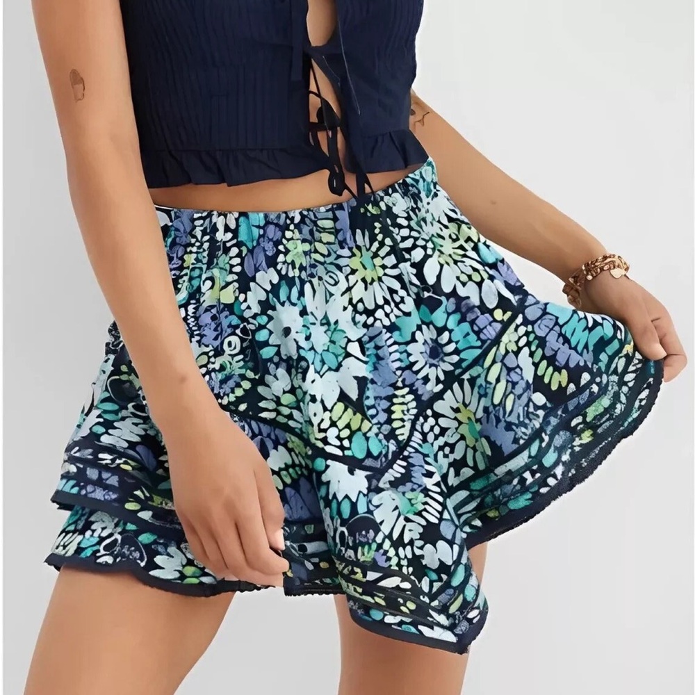 Aerie Blue and Green Rock n Ruffle Skort